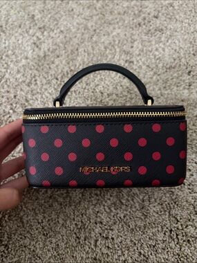 Michael Kors Black Cosmetic Case with Red Polka Dots